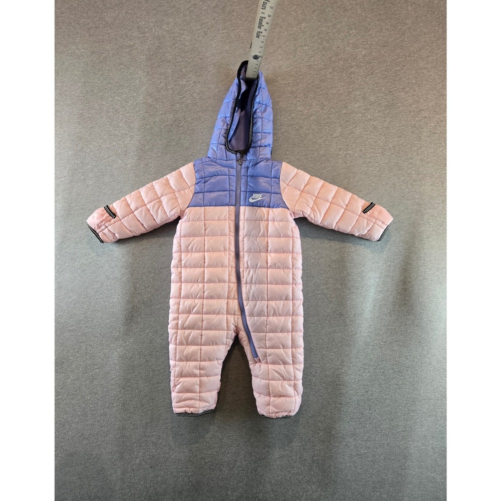 Nike Snowsuit Kids 12M Pink Purple Quilted Fleece Lined Hooded Bunting UT20051